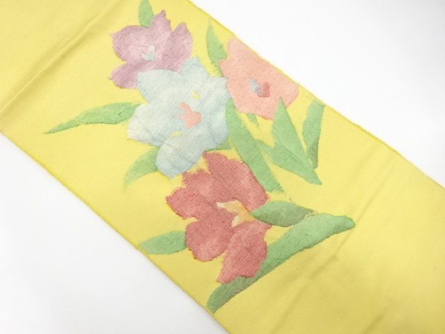手織り紬　花模様織り出し　名古屋帯